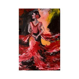 Pintura flamenca Arte original Acrílico Hardboard Wall Art Pequeño listo para colgar 12 por 8 pulgadas