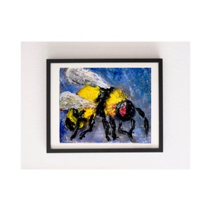 Bee Painting, Original Art 4x6 Bee Art Honeybee Painting Small Artwork Ukrainian artist