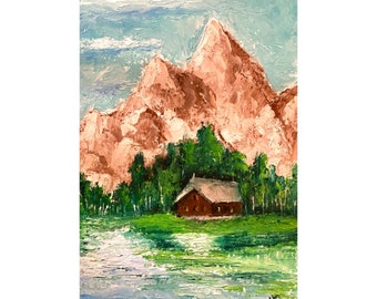 Mountain Painting  Original Art Lake  Mountain Original Forest Oil painting on canvas National park Swiss alps canvas