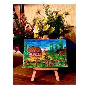 Pastose Landschaftsmalerei Ukrainisches Dorf Original Art Oil Canvas Painting Ukrainischer Künstler