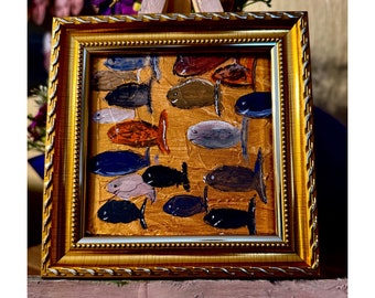 Sardine Fine Art Fish acrylic Painting Original Art Still Life Artwork 4" by 4"