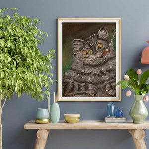 Arte de parede de gato Louis Wain Pintura Acrílica Arte original 12x16 Decoração de casa de artista ucraniano