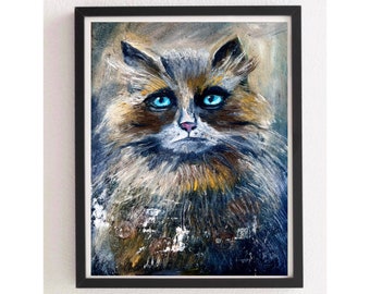 Cat Painting Original Art , Oil on board form | Ukrainian seller