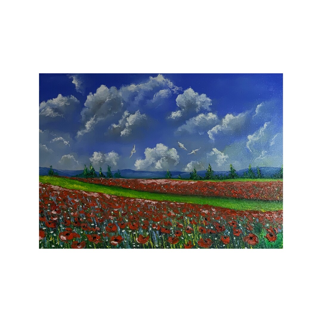 Tuscany Painting Poppy Original Art Landscape Oil Painting Impasto ...