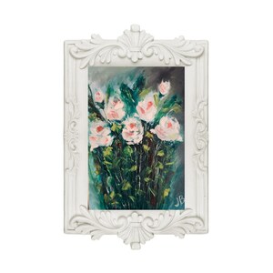 Roses Bouquet Painting, Original Art , White Flower Oil Artwork ,Impasto Abstract Ukrainian artist
