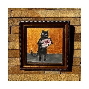 Chat noir Wall Art et poisson #77 Chat Portrait d’animal de compagnie Artiste ukrainien Idée cadeau