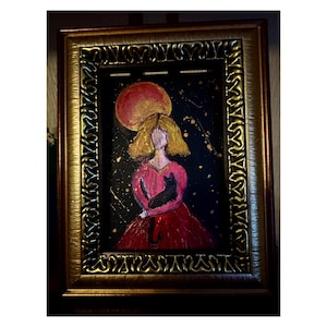 Peinture de fille et de chat noir # 87 Cadeau pour amoureux des chats Art féminin Peinture de chat noir Décoration murale de chambre