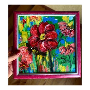 Flowers Painting Abstract Original Art Botanic Wall Art Palette Knife Colorful Flower flower field Handmade painting