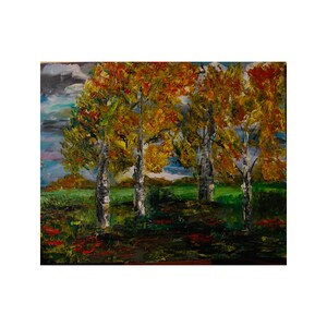 Árboles Abedul pintura Otoño en el bosque arte original Impasto Decoración casera hecha a mano Artista ucraniana Julia Bond Orar por Ucrania