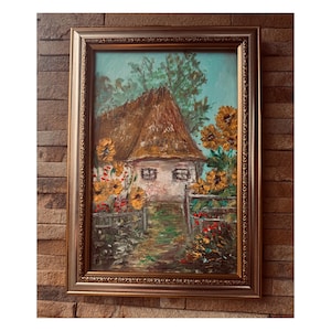 Ukrainian Landscape Oil Painting Original Artwork l Gift for Him Sunflowers Decor by Ukrainian Artis