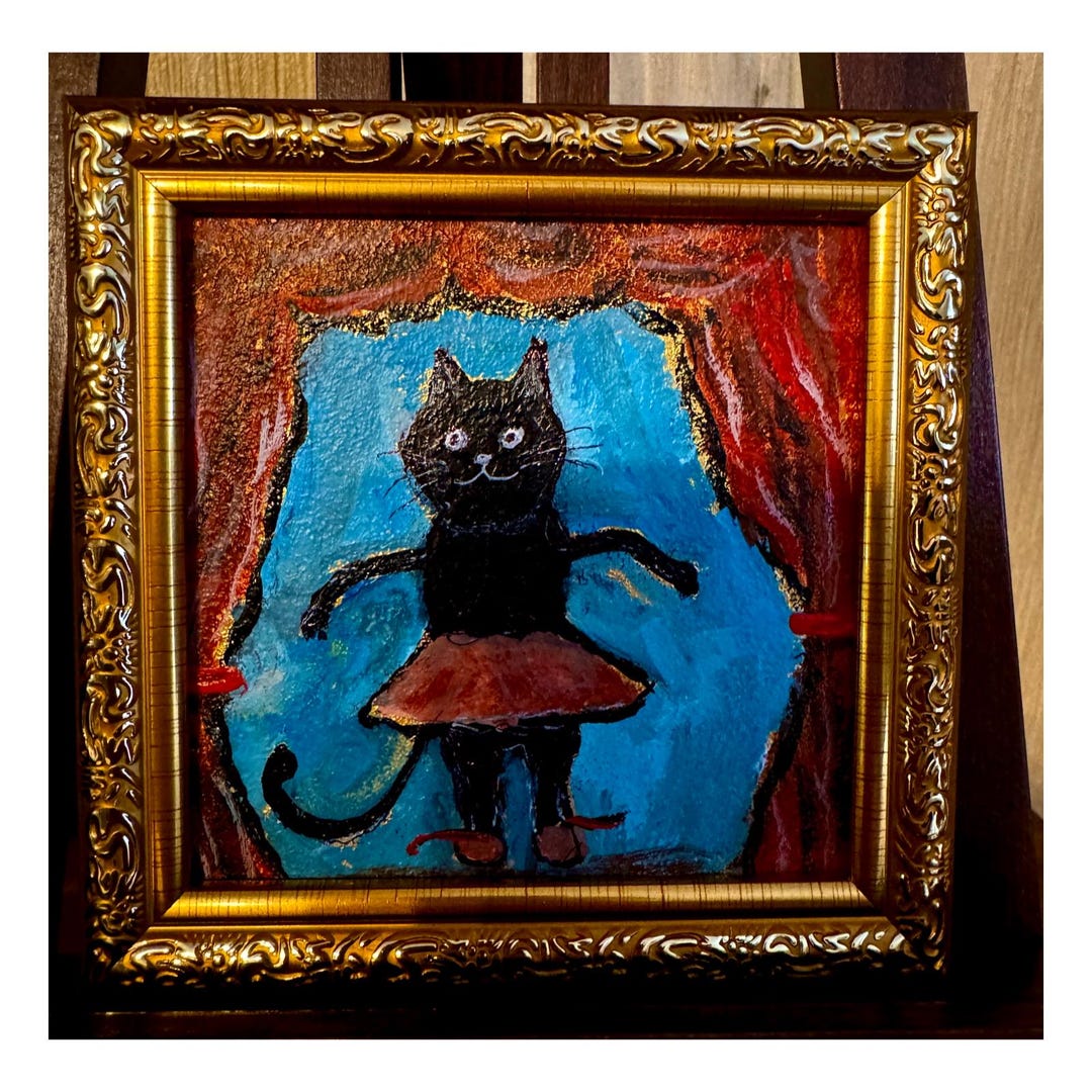 Ballerina Cat on Stage 4*4'': Original Acrylic Painting on Board ...