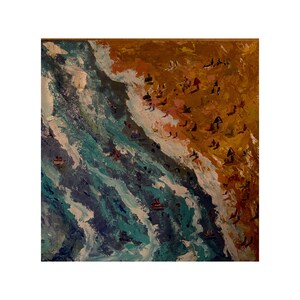Peinture de plage Couteau à palette d’huile d’art original sur panneau dur 3D Scène de plage Art Sea Maritime Art par Julia Bond
