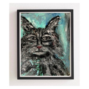 Peinture de chat , Art original , Huile sur panneau dur , Chat mignon