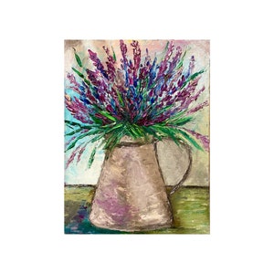 Lavender Painting ,  Original Art  ,Flower Wall Art ,  Impasto Oil Painting 16 by 12 inches by Ukrainian seller