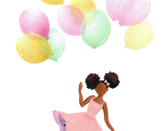 Mis globos - Impresión A3... magia de niña negra, arte africano, arte mural, estampado de arte, arte afro, arte de cabello natural, cabello natural, arte de mujer negra,