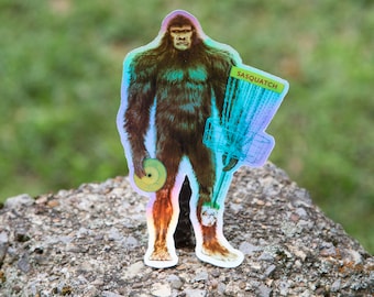 Sasquatch Hologram Disc Golf, Bigfoot, Yeti, Vinyl, Water Bottle Sticker, Car Sticker, Innova, Discraft, Dynamic Discs, Prodigy, Discmania