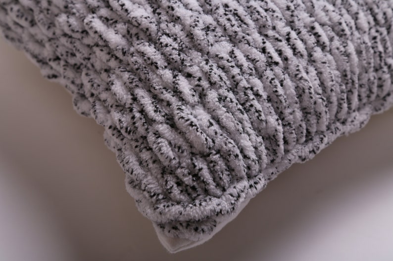 Black and white home decor Hand knit plush cushion cover Handmade fluffy couch cushion Black and White yarn pillowcase Soft pillow cover