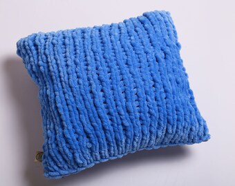 Blue soft pillowcase, Sky blue couch cushion cover, Plush front pillow cover, Thick hygge cushion cover, Sea blue interior, Summer vila sofa