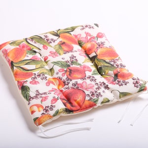 Chair pad with ties, Apricot fruits and flowers chair cover, Multi color seat pad, Pink Orange Kitchen placemat, Fruits seat pillow