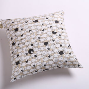 Sheep print pillowcase, Black sheep joyful cushion cover, Animal print sofa, Cushions on sheep, Black sheep interior design, Farmhouse decor