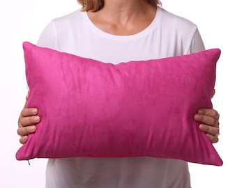 Pink waterptoof throw cushion, Mild fabric lumbar cushion, Plain color handsewn cushion, Indoor/Outdoor cushion bright pink, Ladies room dec