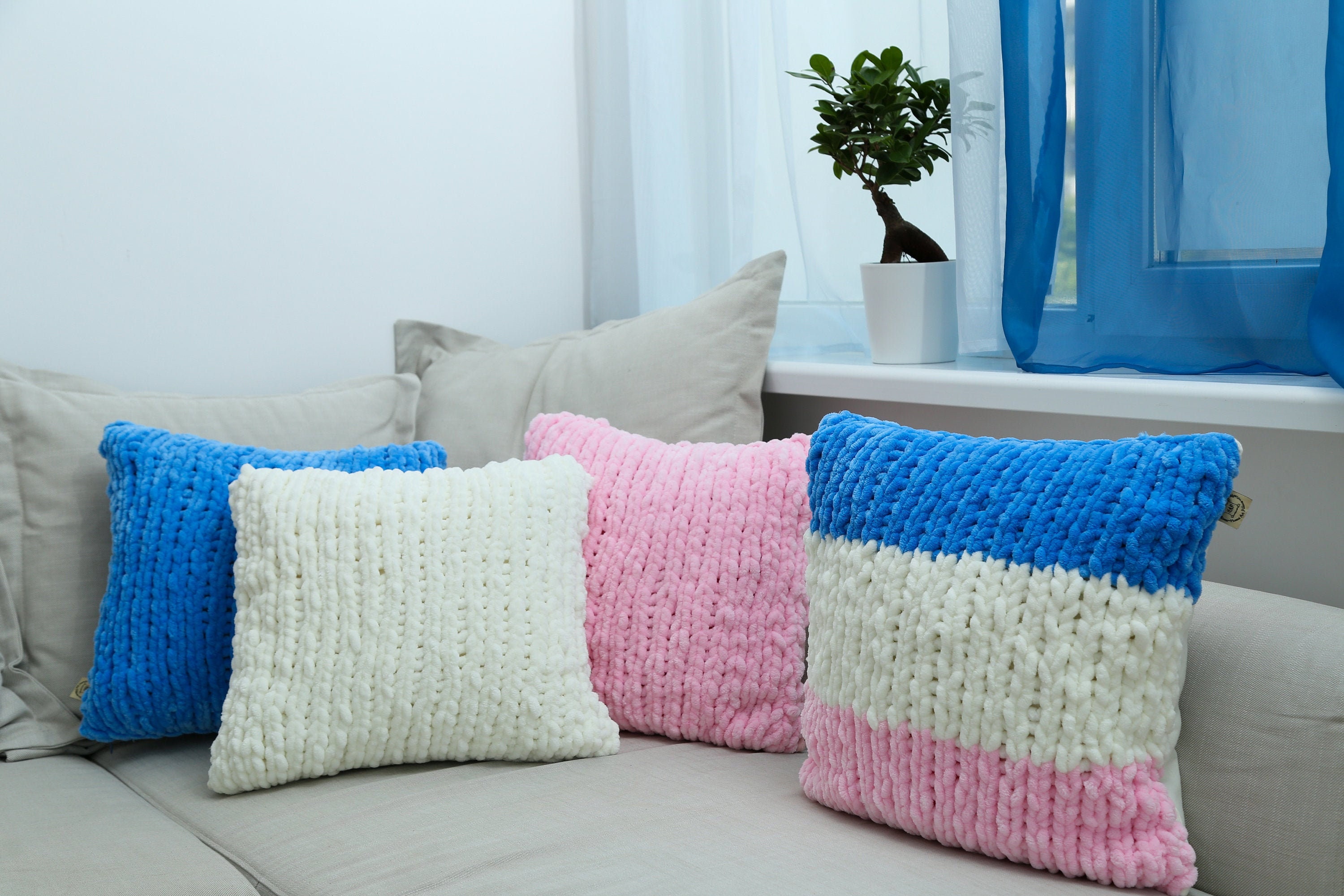 Soft Blue Plain Cushion, Sea Blue Sofa Pillow, Sky Blue Cushion, Hand ...