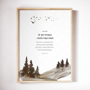 Salmo 91, Versículo bíblico hebreo, Refugio, Refugio, Alas, Arte de pared imprimible, Cita de las Escrituras, Regalo de inauguración de la casa, Tarjeta de oración, Regalo cristiano