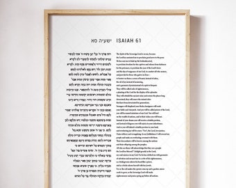 Hebrew / English, Isaiah 61, Scripture Wall Art, The Spirit of the Sovereign Lord is on Me, Modern Christian Printable, ישעיה סא