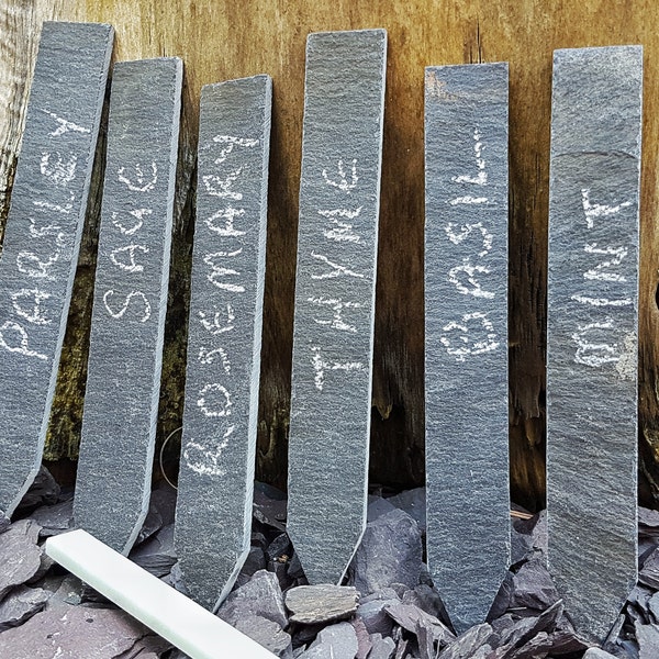 Set of 6 Plant Markers | Plant Labels | Recycled Welsh slate with soapstone pencil