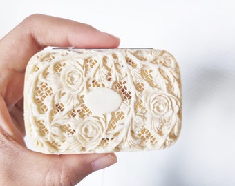 Antique Canton Carved Chinese Imported Rose Pattern Card Case/Cigarette Case/Card Box