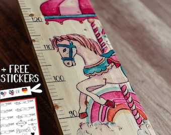 Horses Carousel Rainbow Growth Height Chart for Girls, Personalized Board Yardstick Ruler, Modern Natural Kids Wall Hanging, Watch me Grow