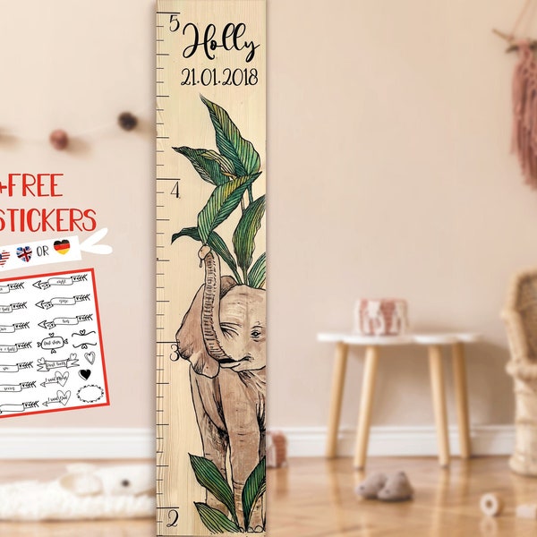 Elephant Growth Chart, Personalized Wooden Height Chart for Kids for Baby, Safari Jungle Nursery Decor, Birthday Gift For Boy Girl Toddler