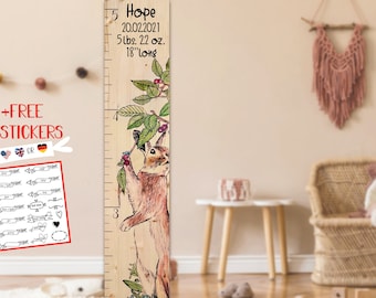 Wooden Growth Height Chart Ruler Rabbit Hare, Bunny Measuring Chart, Personalized Growth Mark Stickers, 1 2 3 Year Old Baby Girl Boy Gift