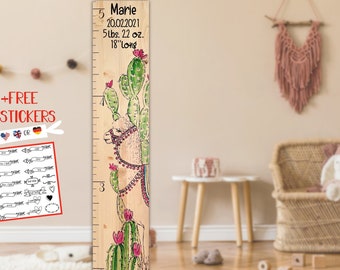 Lama Alpaca wooden height chart ruler, growth chart for kids, nursery cactus desert wall art prints, gift grandson daughter, Boho Farmhouse