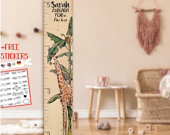 Growth Chart Wall Ruler Giraffe, Wooden Height Measurement Board, Yardstick, Playroom Decor, Baby Shower Gift, Kids Wall art,Toddler Bedroom