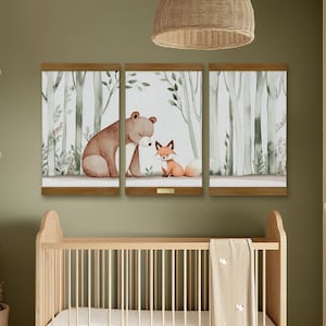 Framed Woodland Nursery Wall Art  Forest Animal Prints for Kids Room Decor Woodland Animals Nursery Forest Wall Art Prints for Baby Girl Boy