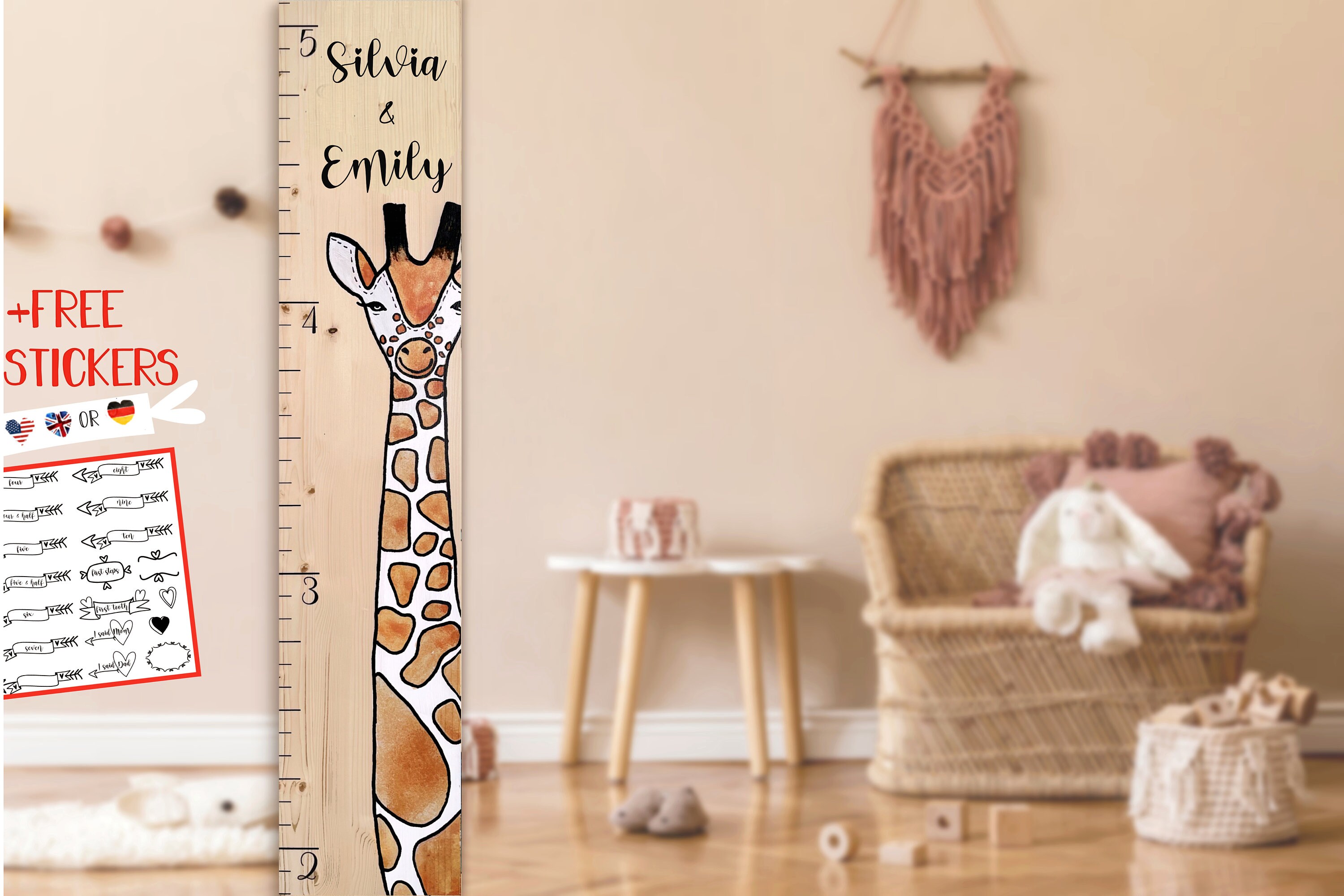 Home Décor Safari Boho Wooden personalized Ruler jungle nursery ...