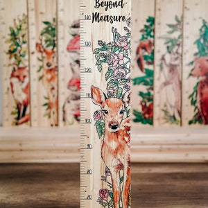 Farmhouse Boho Style Wooden Kid Growth Height Chart for Girls, Fawn Deer Roe Doe, Personalized Measuring Ruler,nursery forest woodland decor image 2