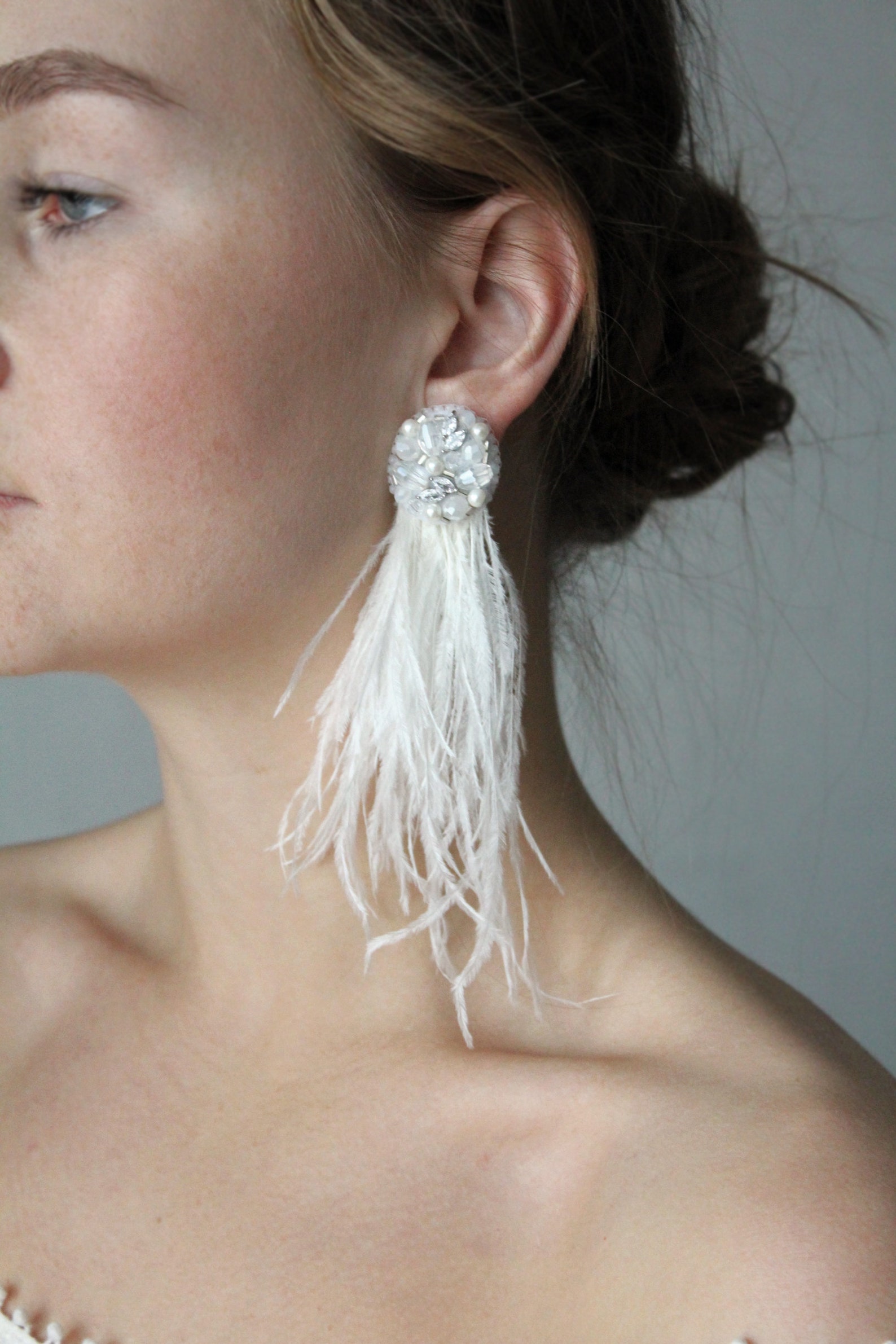 Boho bridal earrings long Wedding white feather earrings Etsy