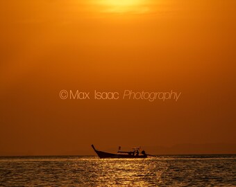 WALL ART: A Boat at Sunset off the Coast of Thailand (Canvas Print or Photo Print)