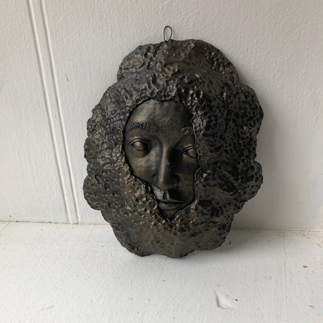 Bronze Effect Painted Face Sculpture Art, Wall Hanging, Wall Decor