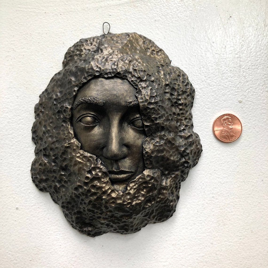 Bronze Effect Painted Face Sculpture Art, Wall Hanging, Wall Decor