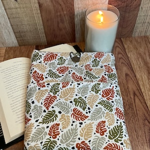Large Earthtone Leaf Book Sleeve With Pocket, Book Cover, Tablet Sleeve, Tablet Cover