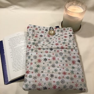 Large Multicolored Snowflakes on Sheet Music Book Sleeve with Pocket, Book Cover, Tablet Sleeve, Tablet Cover, Winter Book Sleeve