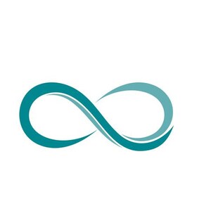 May include: A teal blue infinity symbol, a continuous loop representing eternity.
