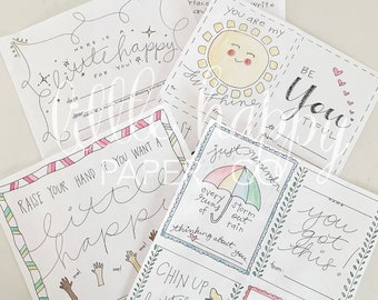 little happy letter set, kids stationery set, hand lettered and watercolor kids stationery, kids letters, kids pen pal, camp letters