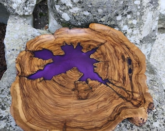 Tablett aus Olivenholz - Handgemachte Servierbrett Rustikale Holzplatte - Rustikale Servierplatte
