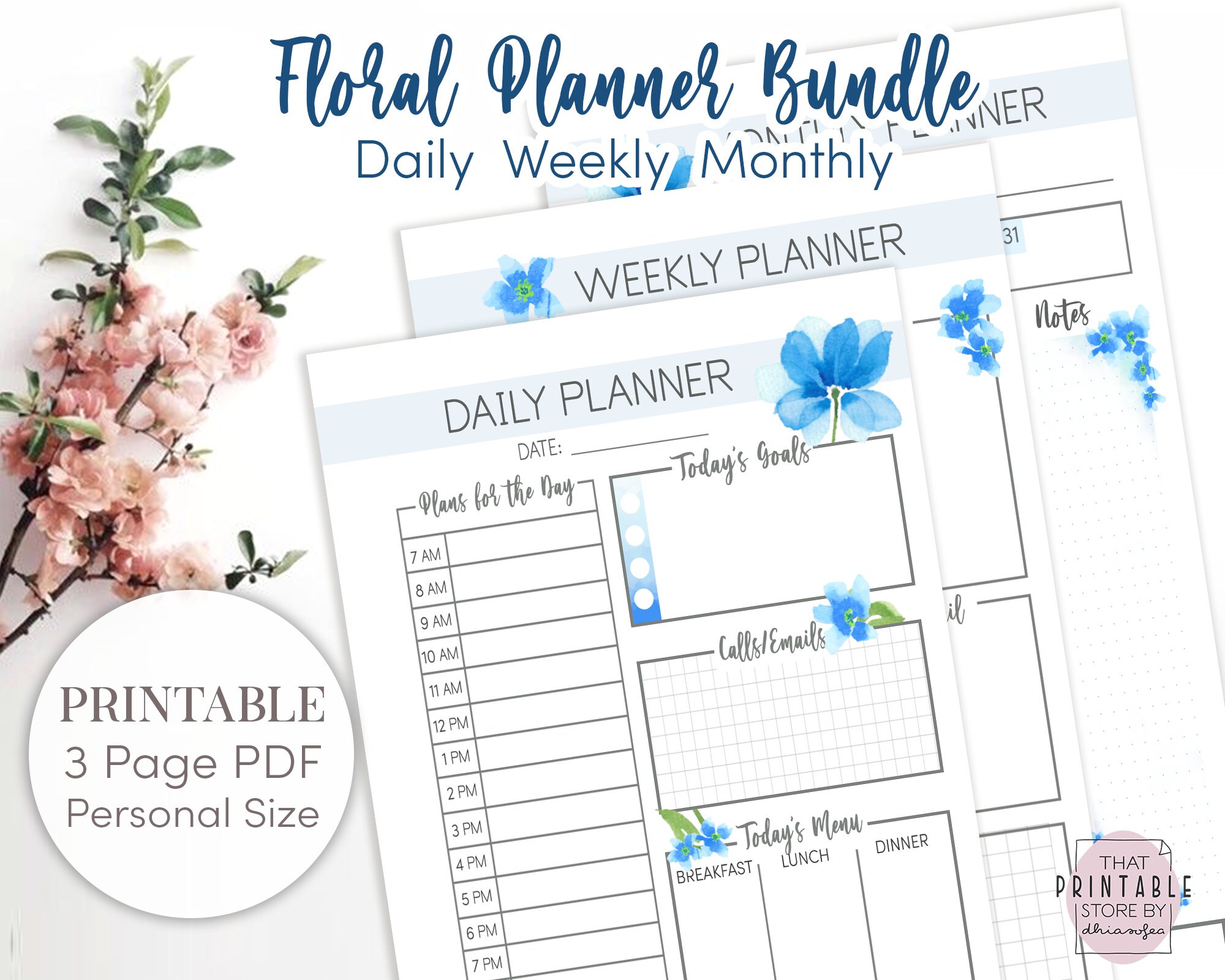 Printable Filofax Personal Size Refills Watercolour Floral Planner ...