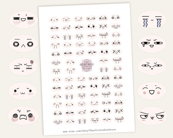 printable kawaii anime emoticon stickers japanese chibi style etsy canada