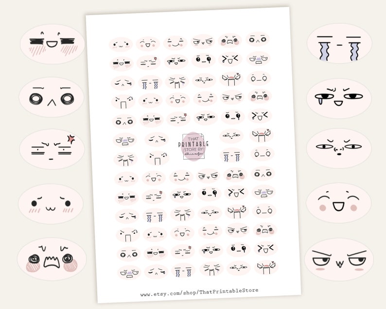 Printable Kawaii Anime Emoticon Stickers Japanese Chibi Style - Etsy